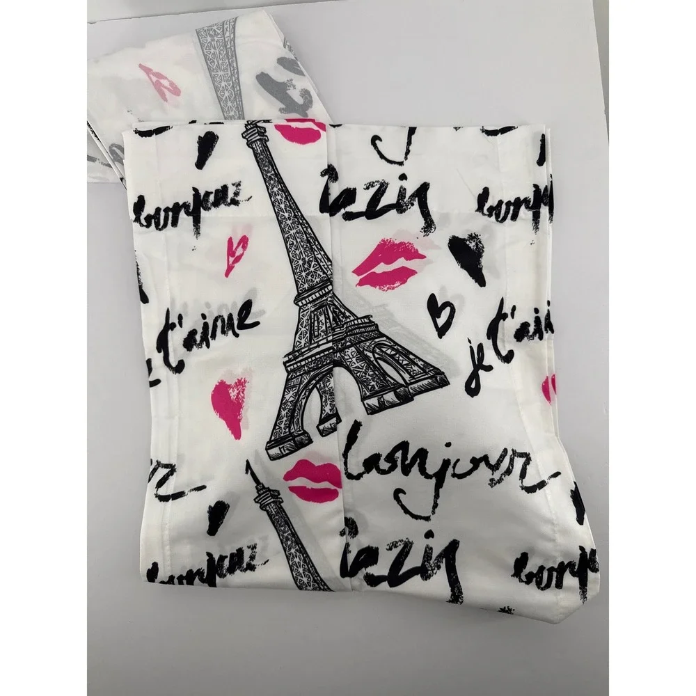 Ambesonne Paris Eiffel Tower Curtains 2 Panel Set White Pink Black 56x84 NEW